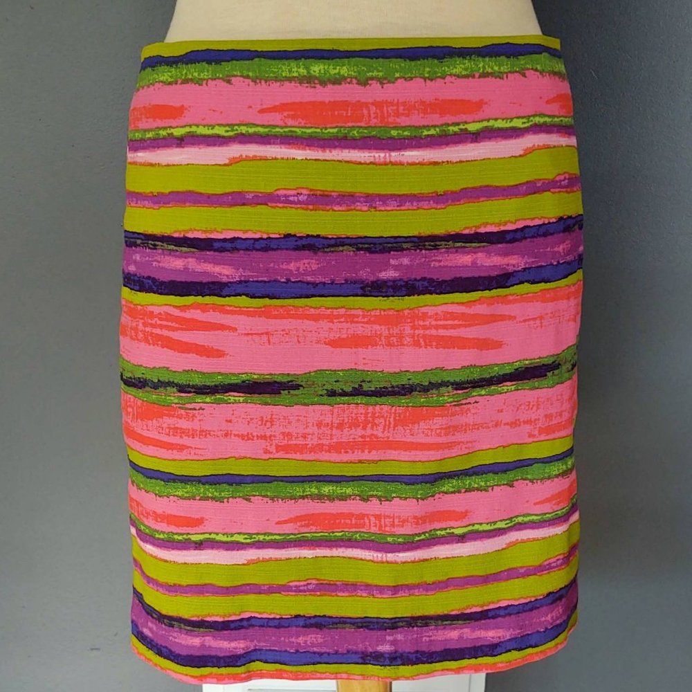 Bright multi brush stroke pencil skirt